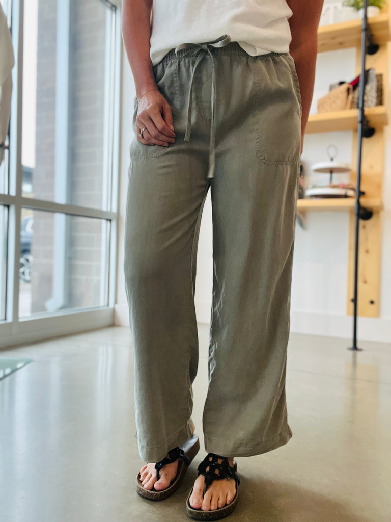 Tencel Wide Leg Crop Pants - Fern