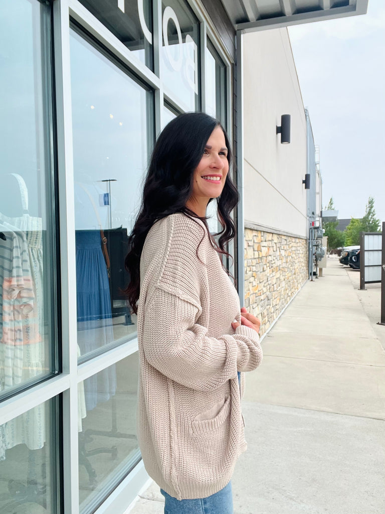 Chunky Ribbed Raw Seam Cardi - Natural
