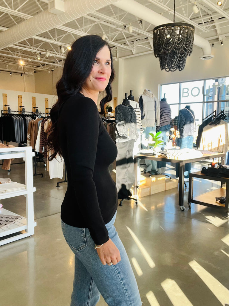 Rib Knit Solid Top - Black