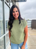 Mock Neck Short Sleeve Pocket Knit Top - Light Olive