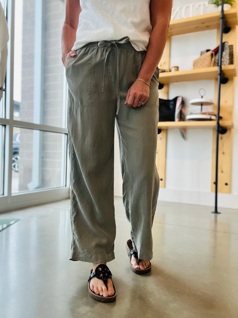 Tencel Wide Leg Crop Pants - Fern