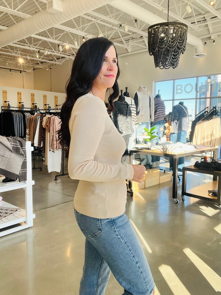 Rib Knit Solid Top - Cream