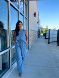 Drawstring Wide Leg Chambray Pant