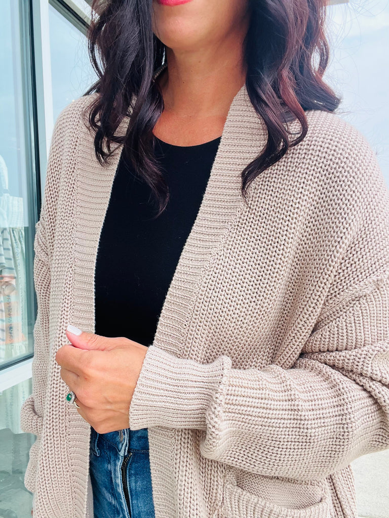 Chunky Ribbed Raw Seam Cardi - Natural
