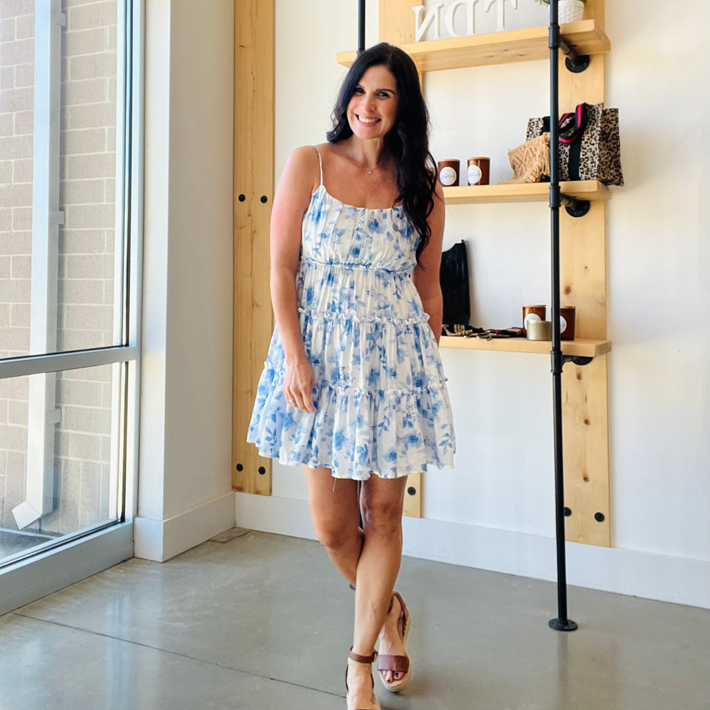 Floral Tie Back Tiered Mini Dress