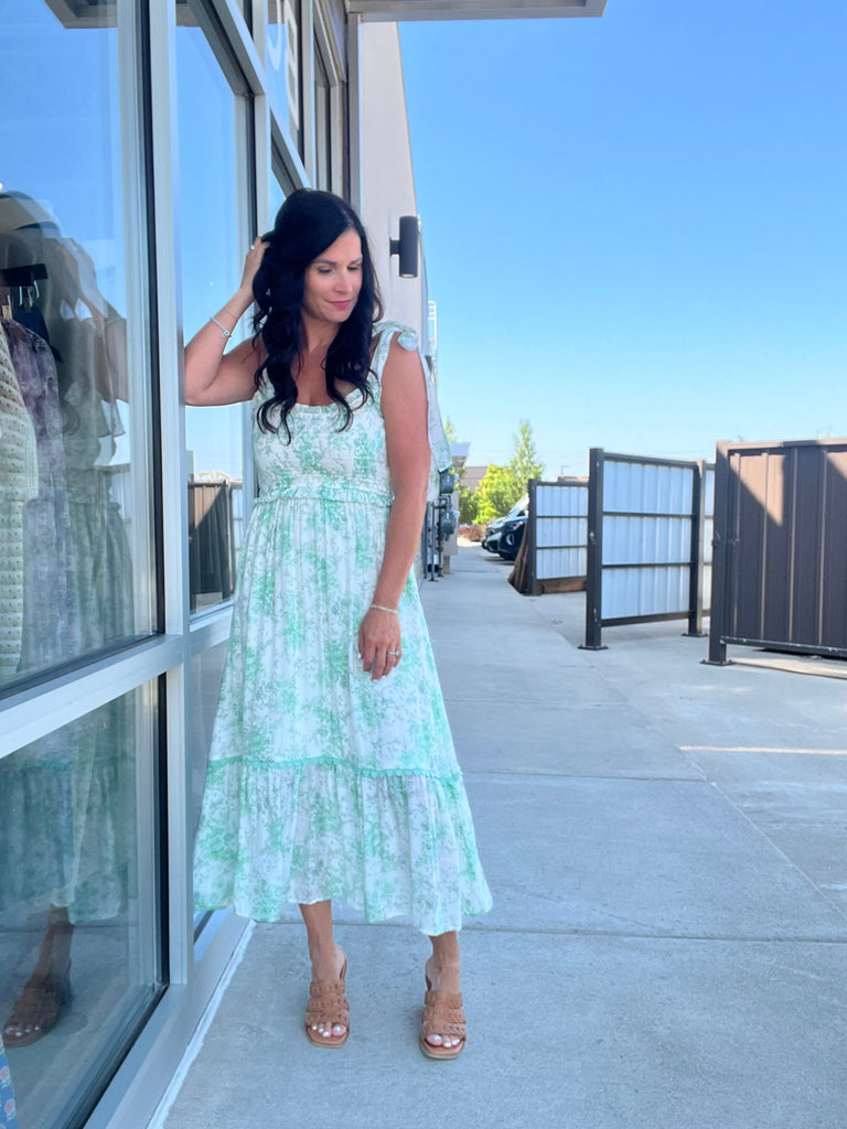 Floral Smocked Midi Dress - Dusty Mint
