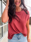 Linen Blend Cap Sleeve Boxy Tee - Wine