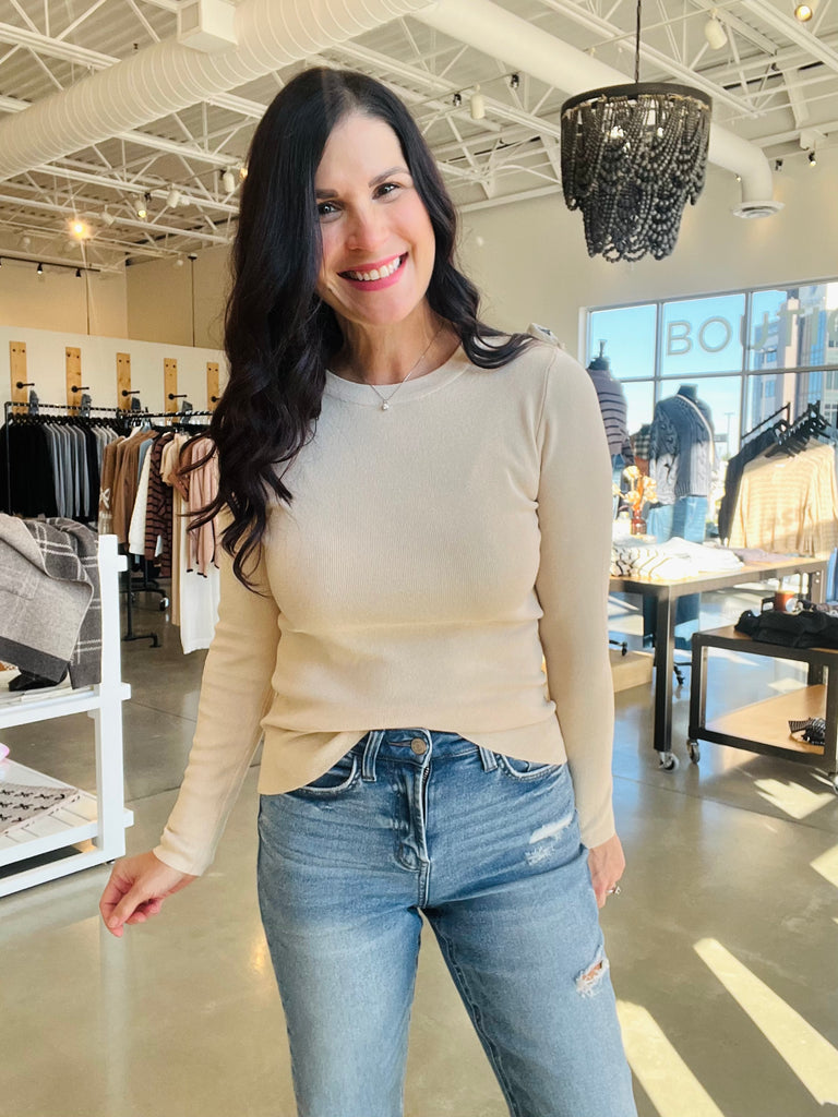 Rib Knit Solid Top - Cream