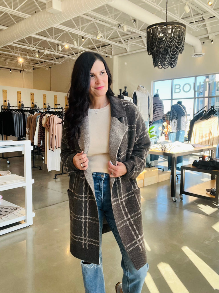 Plaid Jacquard Open Coatigan