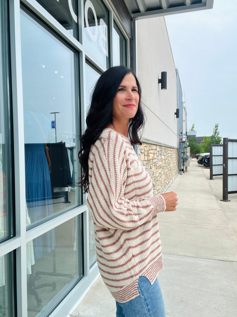 Waffle Knit Dolman Sweater - Marsala