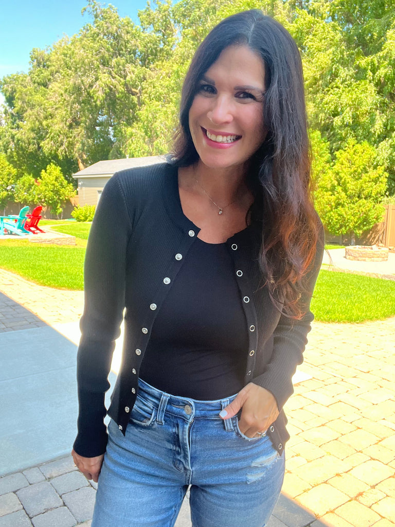 Snap Button Down Cardi - Black