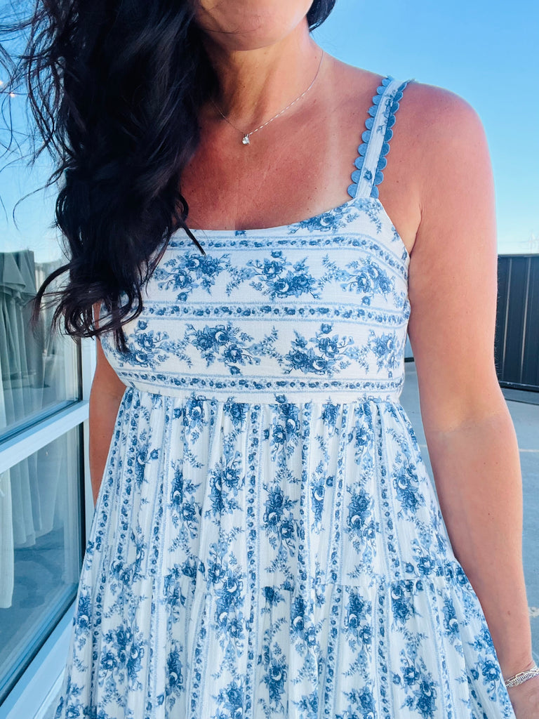 Stripe Floral Tiered Mini Dress