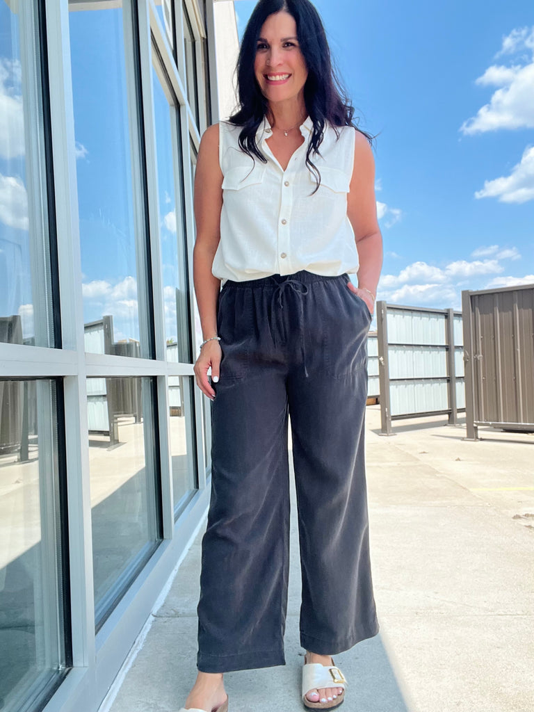 Tencel Wide Leg Crop Pants - Charcoal