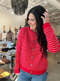 Stripe Button Down Cardigan - Red