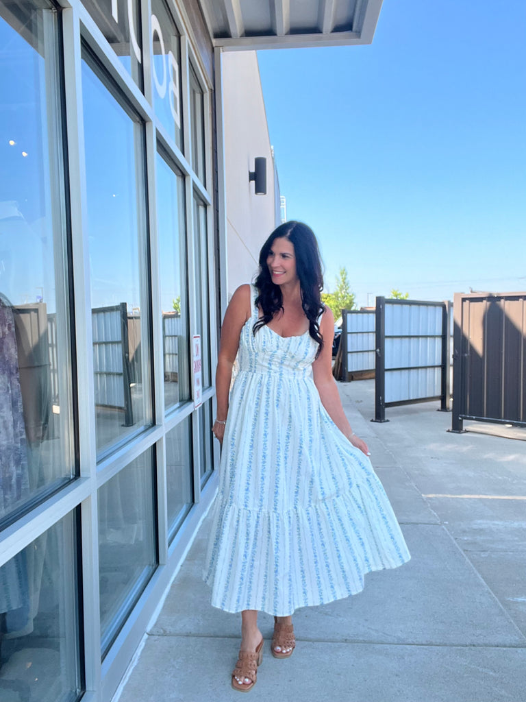 Floral Stripe Button Detail Maxi Dress