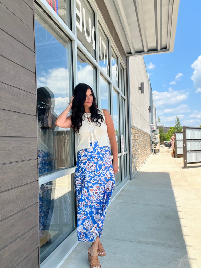 Silky Floral Banding Skirt