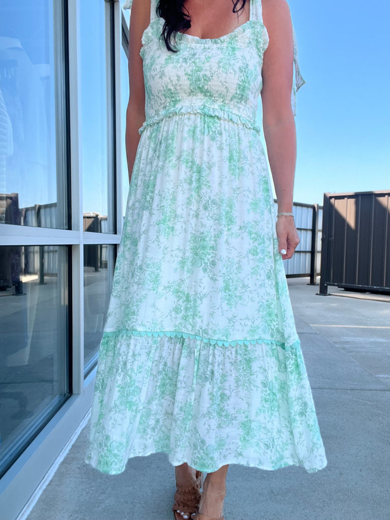 Floral Smocked Midi Dress - Dusty Mint