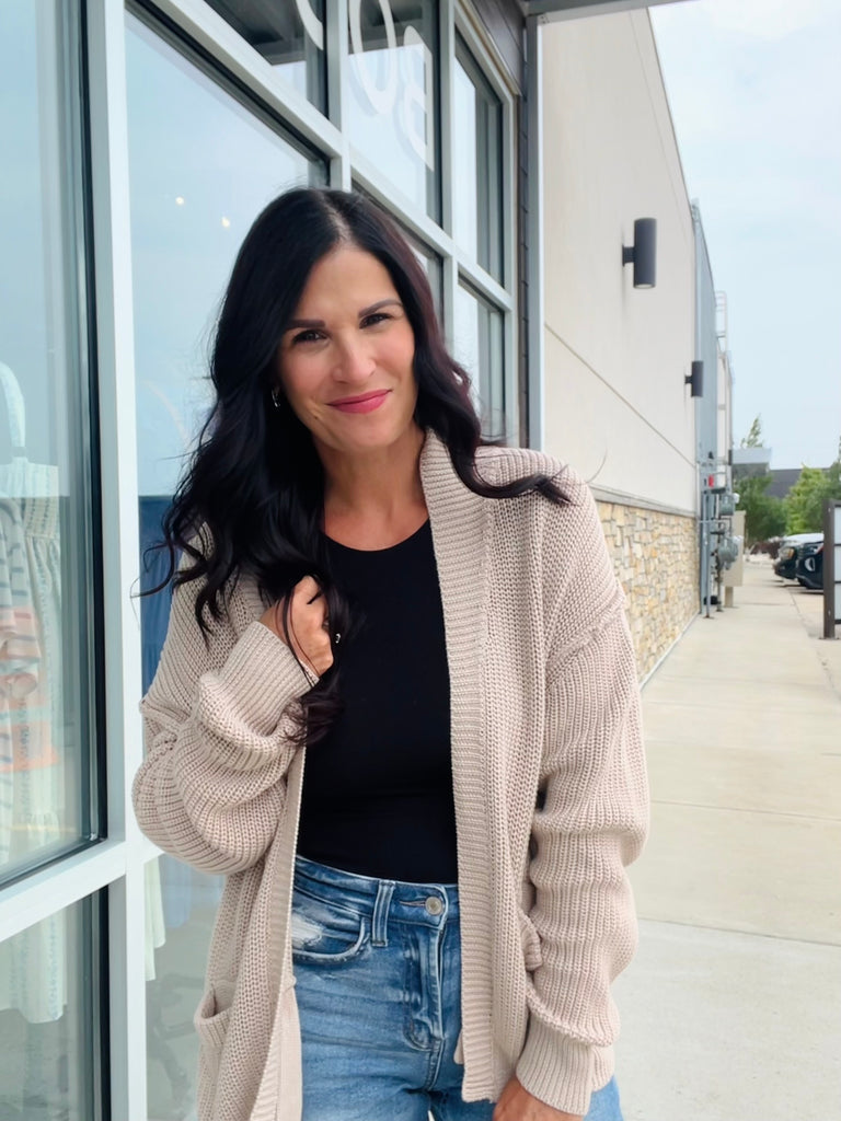 Chunky Ribbed Raw Seam Cardi - Natural