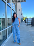 Drawstring Wide Leg Chambray Pant