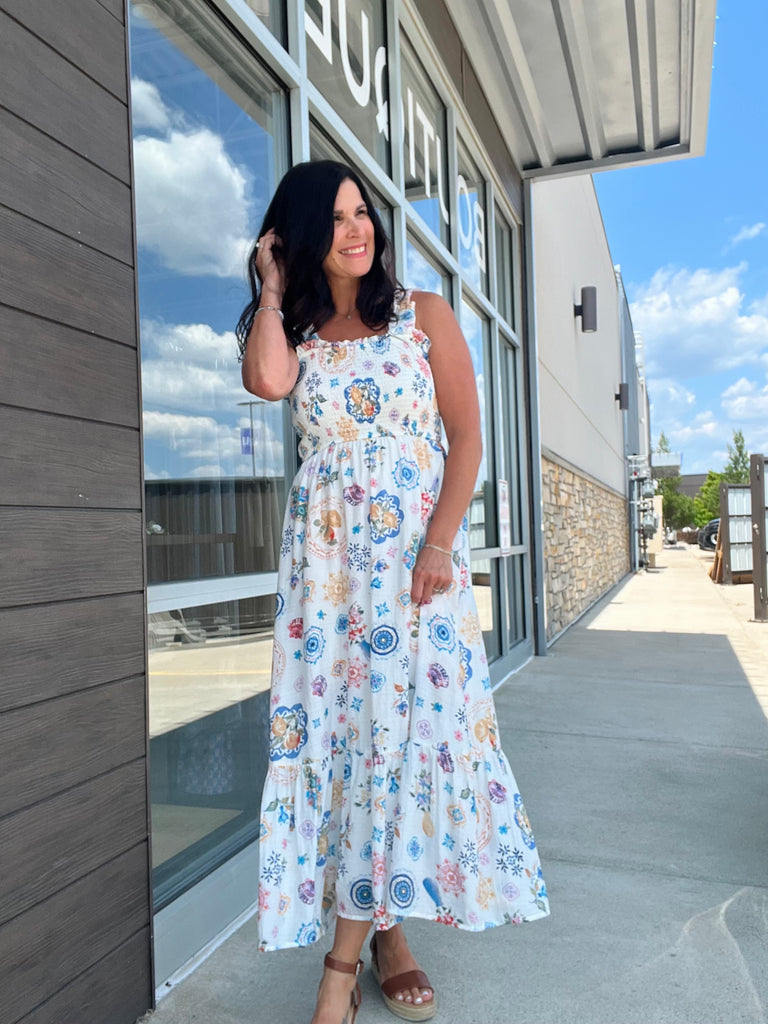 A Walk in the Country Smocked Midi Dress - Blue