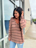 Stripe Long Sleeve Knit Top - Mocha