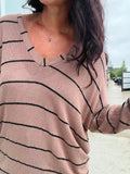 Stripe Long Sleeve Knit Top - Mocha
