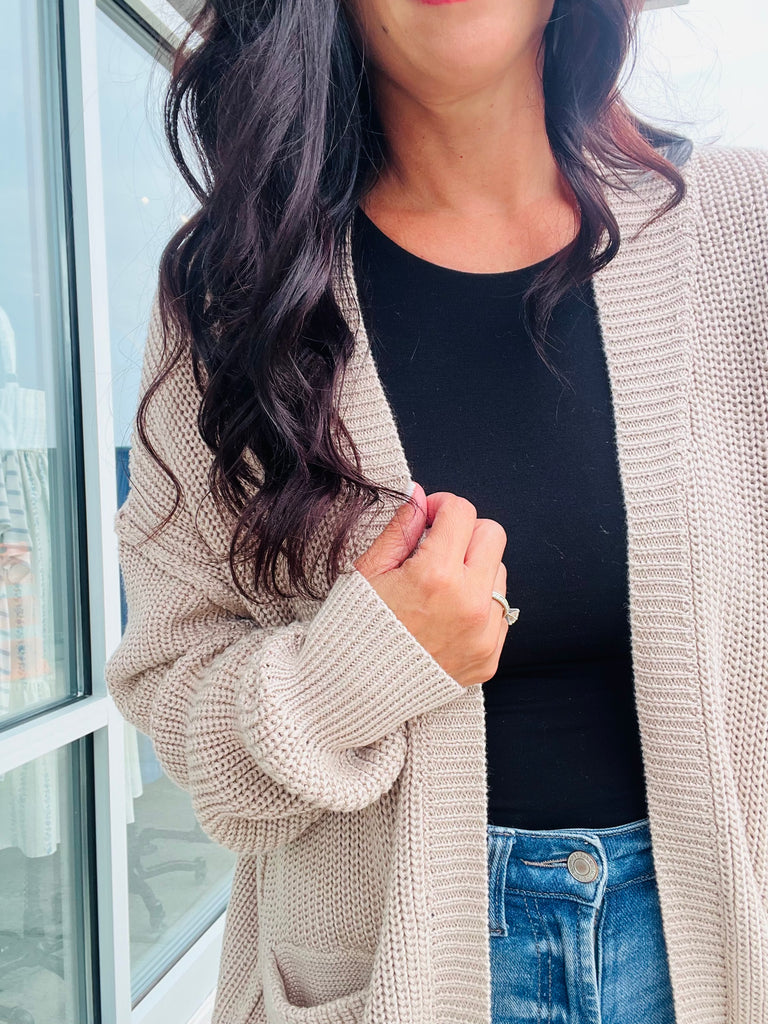 Chunky Ribbed Raw Seam Cardi - Natural