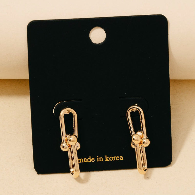 Double U Chain Link Dangle Earrings - Gold