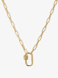 18K Gold Dipped Cz Pave Carabiner Pendant Chain Necklace: Gold