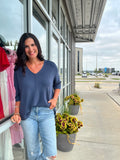 Drop Shoulder Half Sleeve Sweater - Teal