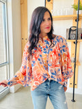 Apricot Floral Bubble Sleeve Top