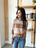 Wide Striped Knit Sweater in Brown