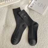 BOW EMBROIDERED CREW SOCKS - Light Grey