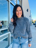 Washed Mock Neck Sweater - Navy