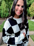 Check Print Sweater in Black + White