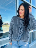 Washed Cable Sweater - Navy
