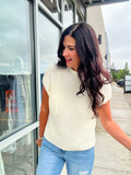 Mock Neck Short Sleeve Pocket Knit Top - Ivory