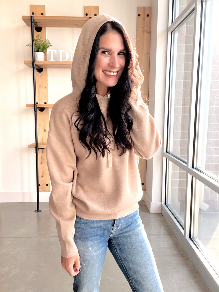 Hooded Sweater Top in Taupe