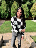 Check Print Sweater in Black + White