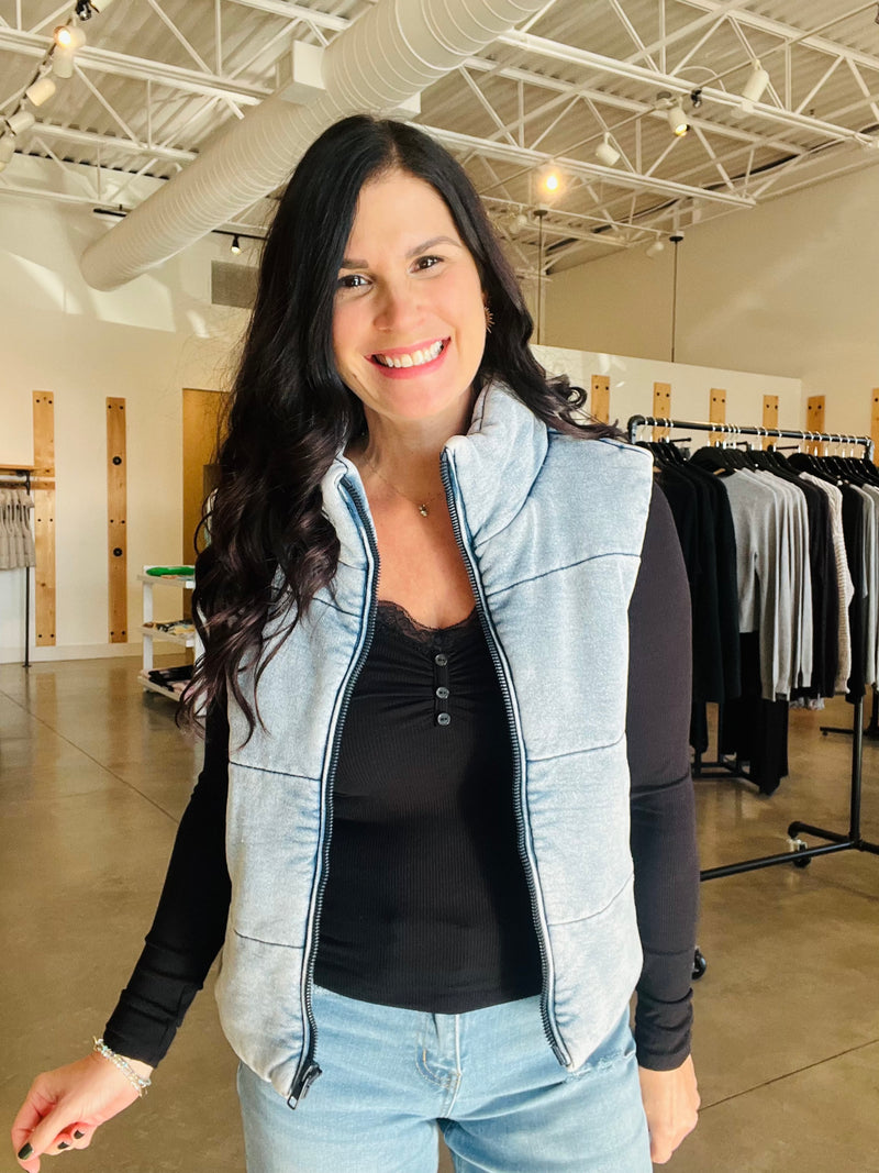 Denim-ish Vintage Wash Puffer Vest