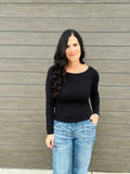 Boat Neck Long Sleeve Top - Black