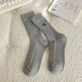 BOW EMBROIDERED CREW SOCKS - Light Grey