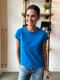 Fitted Raglan Roll-Up Tee in Electric Blue