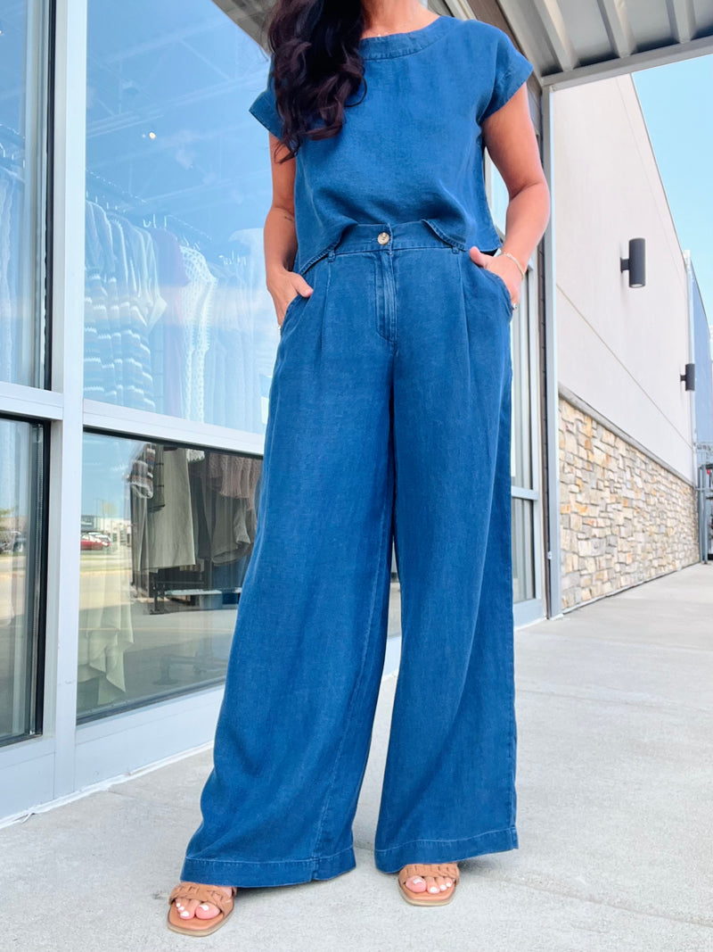 Dark Chambray Wide Leg Pants