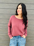 Front Seam Round Neck Pullover - Dust Plum