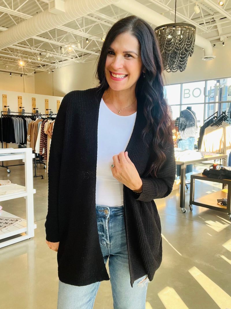 Dolman Sleeve Open Front Cardi - Black