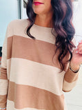 Soft Stripe Relaxed Sweater - Camel