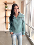 Plush Half Zip Pullover in Winter Green