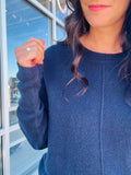 Crewneck Front Seam Sweater - Navy