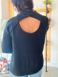 Ribbed Knit Open Back Sweater in Black